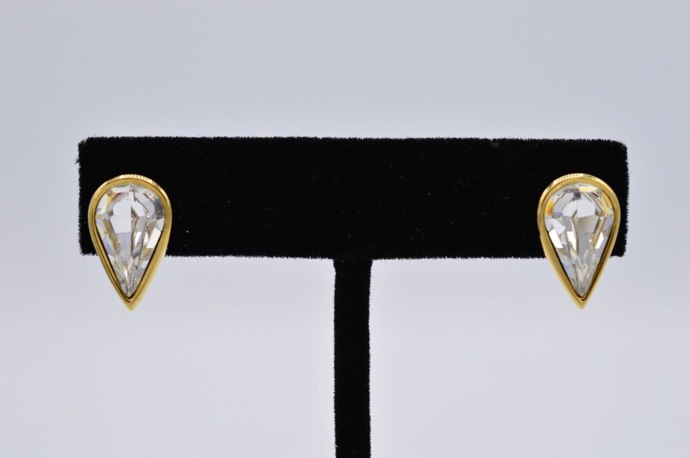 Roman Vintage Crystal Post Earrings Gold Stud Teardrop Pierced Signed 80s BinAF